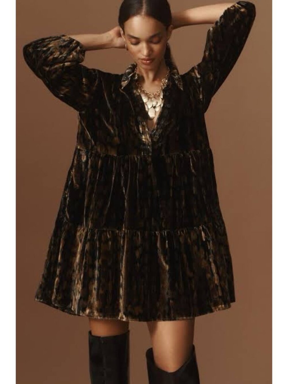 Anthropologie Maeve Bettina Tiered Shirt Dress Velvet Edition